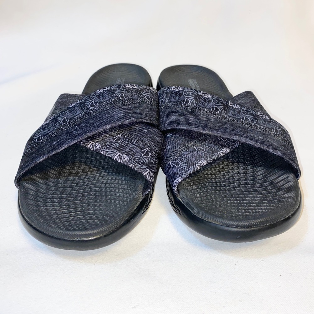 Skechers On-the-GO 600 Goga Max Slides Black Grey Floral Sandals 15306 Womens 11 - Picture 4 of 12